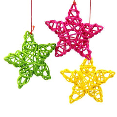 Set of 10 Colorful 6cm Rattan Straw Stars for Festive DIY Home Decor