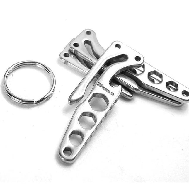 Pocket Stainless Steel Key Holder Bottle Opener For EDC on key ring, 440C stainless compact EDC bottle opener and hex wrench