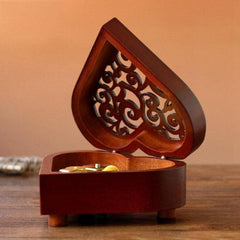 Heartfelt Vintage Wooden Music Box with Golden Mechanism - Perfect Gift for Any Occasion