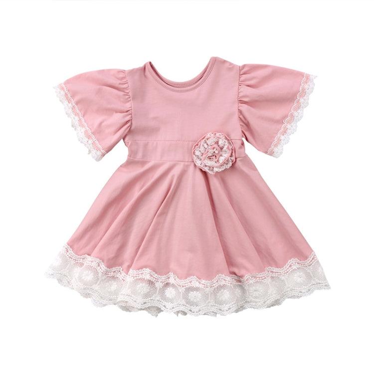 Girls Lace Princess Dress Trumpet Sleeve Three-dimensional Flower Dress, 80cm, 90cm, 100cm, 120cm, 130cm 