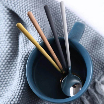 Mini Stainless Steel Coffee Spoon For Home Use, Round Shape - assorted colored 13/15/17cm stainless steel spoons in blue mug