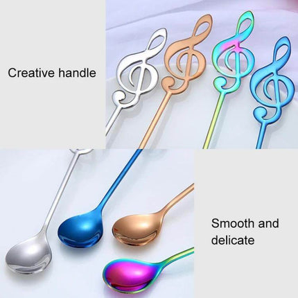 Musical Note Spoon Stainless Steel Coffee Stirring Spoon - mirror-polished decorative treble clef handle for cafes, restaurants, tea shops