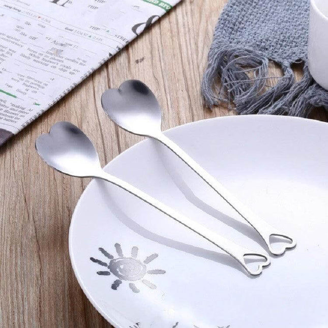 Heart Shaped Stainless Steel Teaspoon Set For Coffee Or Desserts - mirror polish 3.2×14.3cm spoons for stirring coffee, tea and serving small desserts