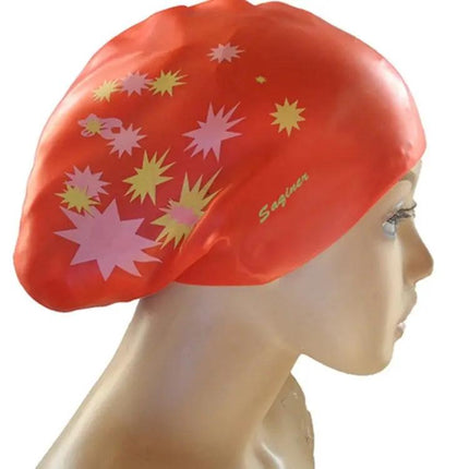 Silicone Waterproof Long Hair Swimming Cap Printed For Women | Syndmart