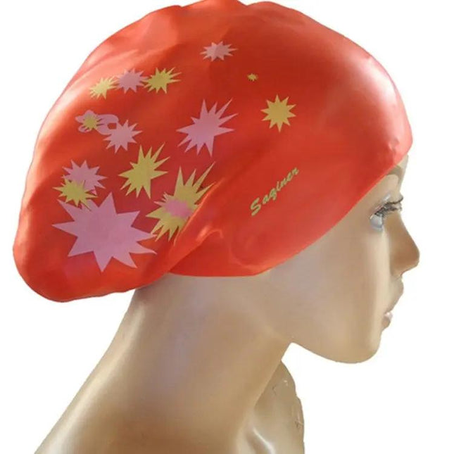 Silicone Waterproof Long Hair Swimming Cap Printed For Women | Syndmart
