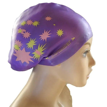 Silicone Waterproof Long Hair Swimming Cap Printed For Women | Syndmart