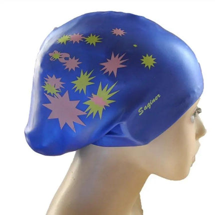 Silicone Waterproof Long Hair Swimming Cap Printed For Women | Syndmart