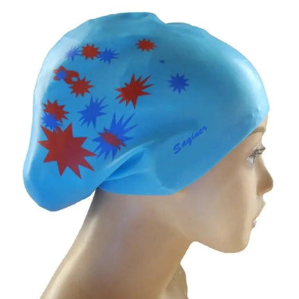 Silicone Waterproof Long Hair Swimming Cap Printed For Women | Syndmart