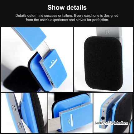 AEC Wireless Earphones With 3.5mm Aux For Commuting blue on-ear headset with mic, aux port, noise reduction, echo cancellation, commute