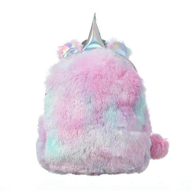 Unicorn Backpack Bag For Teenager Colorful Fur Leather Schoolbag Female Travel Shoulder Bag