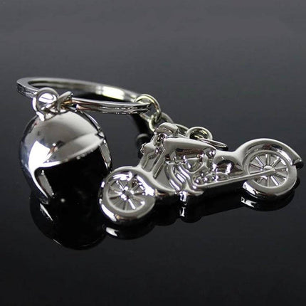Motorcycle Helmet Keychain for Everyday Keys Silver - compact silver zinc alloy helmet and motorcycle charm on key ring