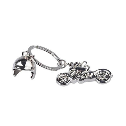 Motorcycle Helmet Keychain for Everyday Keys Silver – compact silver zinc alloy helmet and motorcycle charm on key ring