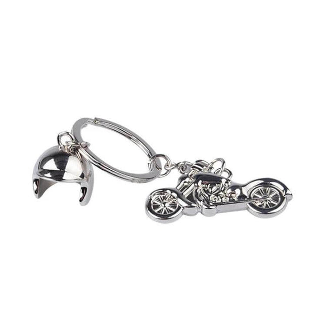 Motorcycle Helmet Keychain for Everyday Keys Silver – compact silver zinc alloy helmet and motorcycle charm on key ring