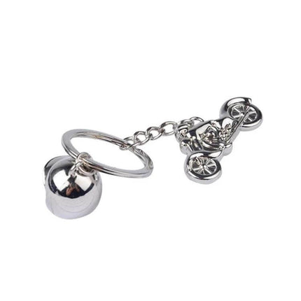 Motorcycle Helmet Keychain for Everyday Keys Silver compact zinc alloy silver-finish helmet and bike keyring for house and car keys