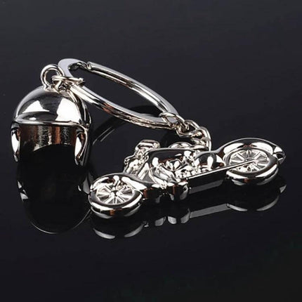 Motorcycle Helmet Keychain for Everyday Keys Silver - compact zinc alloy silver helmet and bike keyring for house or car keys