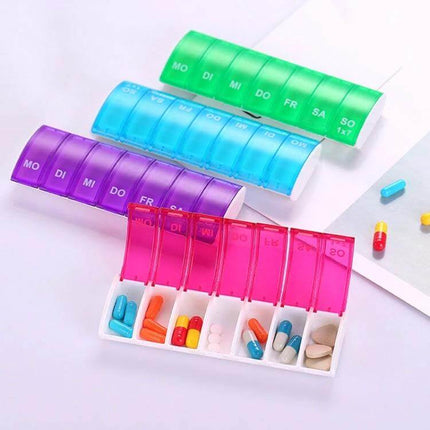 Portable Seven-Part Mini Storage Pill Box For Weekly Meds compact translucent 7-compartment weekly pill organizer, single-row travel pill box