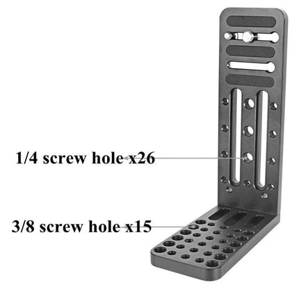 BXIN L-Shaped Quick Release Plate for Cameras and Stabilizers shown with labeled 1/4 and 3/8 screw holes for versatile tripod and gimbal mounting