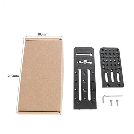 BXIN L-Shaped Quick Release Plate for Cameras and Stabilizers showing black L-plate, mounting screws and box (dimensions 205x103mm)