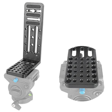 BXIN L-Shaped Quick Release Plate for Cameras and Stabilizers mounted on tripod head with multiple mounting holes