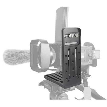 BXIN L-Shaped Quick Release Plate for Cameras and Stabilizers mounted on tripod with camera and microphone