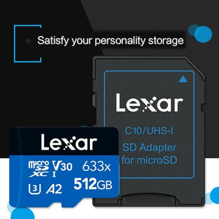 Lexar 512GB High-Speed Memory Card for Cameras and Phones - microSD UHS-I 100MB/s V30 633x with SD adapter
