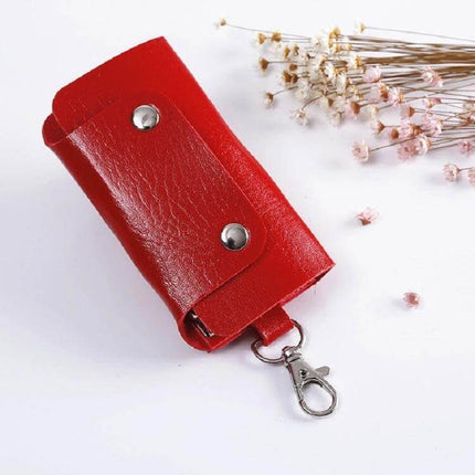PU Leather Car Key Cover 2 Pack For Everyday Key Storage red PU leather key case with snap buttons and lobster clasp