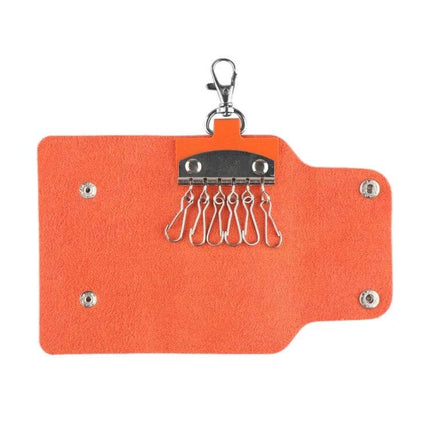 PU Leather Car Key Cover 2 Pack For Everyday Key Storage - orange PU leather key holder with six metal hooks and snap closure