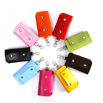 PU Leather Car Key Cover 2 Pack For Everyday Key Storage - colorful PU leather key covers 10-pack style display with snap closure and key clip