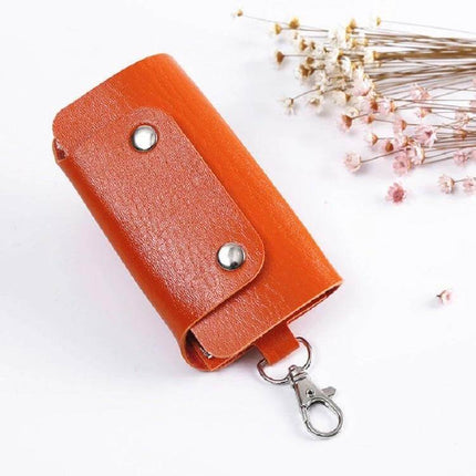 PU Leather Car Key Cover 2 Pack For Everyday Key Storage - orange PU leather key case with snap closure and metal clip