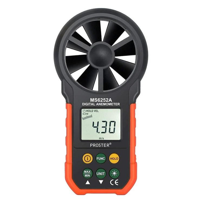 Peakmeter Digital Anemometer for Wind Speed and Air Volume Measurement handheld anemometer showing fan rotor and digital display 4.30