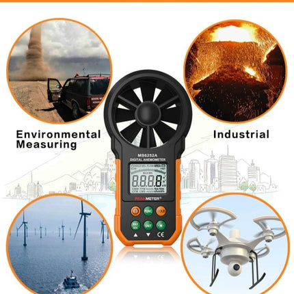 Peakmeter Digital Anemometer for Wind Speed and Air Volume Measurement - handheld usage for environmental, industrial, power generation, simulation