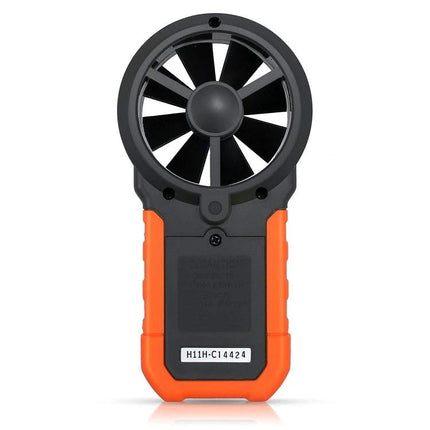 Peakmeter Digital Anemometer for Wind Speed and Air Volume Measurement handheld device with fan sensor and orange grip