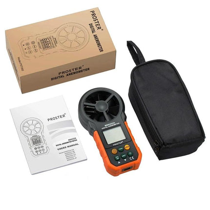 Peakmeter Digital Anemometer for Wind Speed and Air Volume Measurement - handheld anemometer kit with carrying case, manual, and box