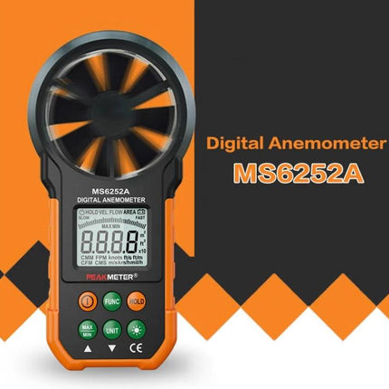 Peakmeter Digital Anemometer for Wind Speed and Air Volume Measurement - handheld MS6252A with fan sensor and LCD display