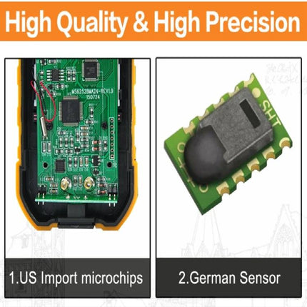 Peakmeter Digital Anemometer for Wind Speed and Air Volume Measurement showing internal circuit board and German sensor components