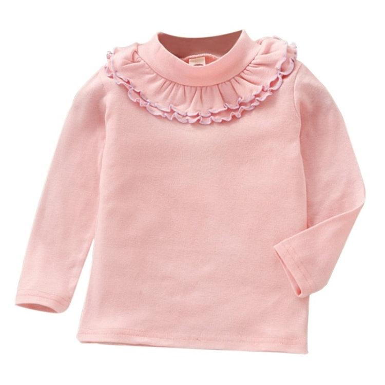 Girls' Lace Trimmed Round Neck Long Sleeve Shirt for Spring and Autumn