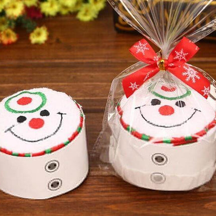 Christmas Cake Towel 30x30cm Soft Festive Hand Towel For Home - soft cotton blend towel with printed cartoon snowman design, gift-wrapped