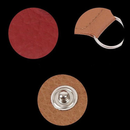 Compact Leather Bag for Carrying Guitar Picks Daily - compact round leather pick holder with snap and keyring, brown and red, 64x16x9mm