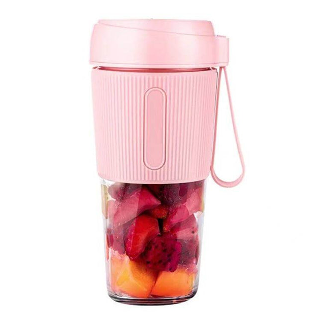 Alt Tag: Portable Juicer Mini Electric Blender Pink For Smoothies On The Go compact cordless 300mL single-serve blender with fruits, travel-friendly