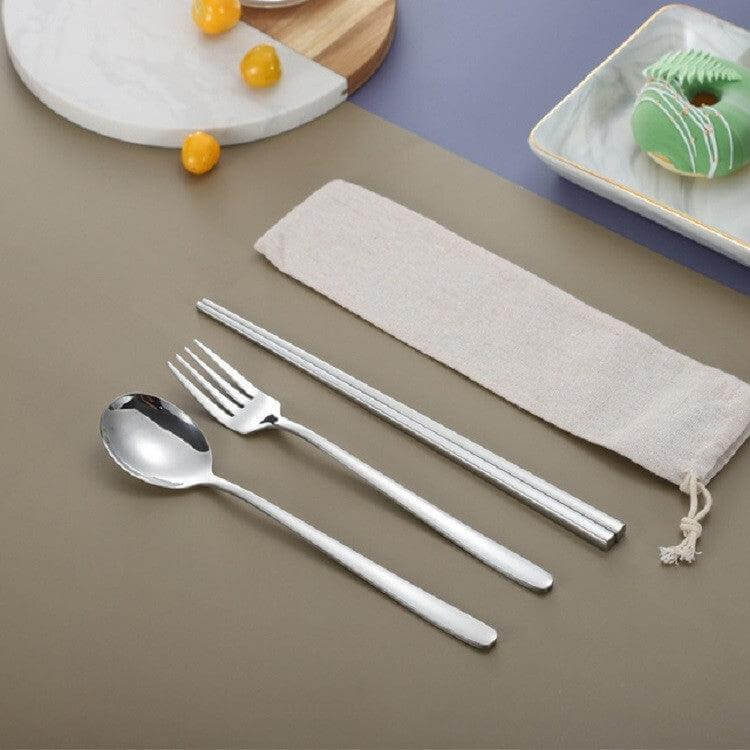 Portable 3-Piece Stainless Steel Cutlery Set: Fork, Spoon, and Chopsticks