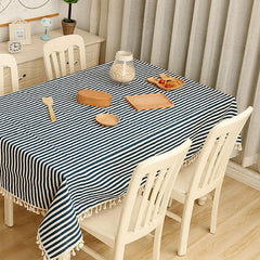 Elegant Cotton Linen Dining Tablecloth for Events, Series 1 Blue Stripe 100x140cm