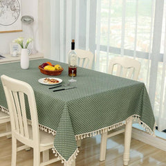 Elegant Cotton Linen Dining Tablecloth for Events, Series 1 Blue Dots 140x140cm