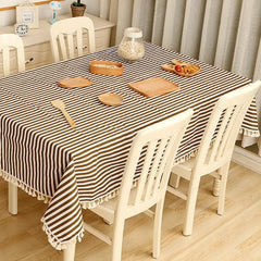 Elegant Cotton Linen Dining Tablecloth for Events, Series 1 Brown Stripe 140x140cm