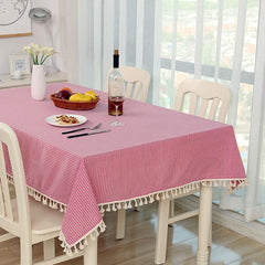 Elegant Cotton Linen Dining Tablecloth for Events, Series 1 Pink Stripe 140x180cm