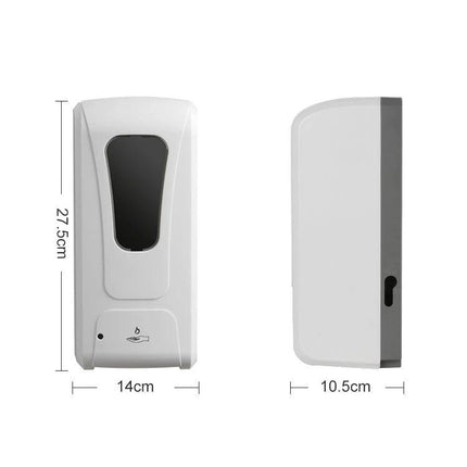 Essential Automatic Soap Dispenser for Daily Home Hygiene white wall-mounted touch-free unit showing front and side dimensions