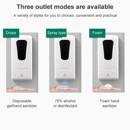 Essential Automatic Soap Dispenser for Daily Home Hygiene showing three outlet modes: drops, spray, and foam for kitchen or bathroom use