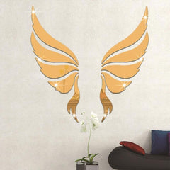 Elegant Angel Wings 3D Crystal Mirror Wall Stickers for Bedroom Decor