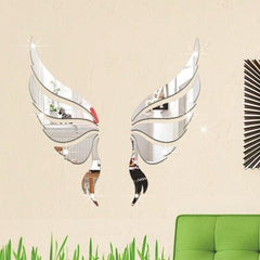 Pegatinas de pared decorativas tridimensionales de cristal con alas de ángel para dormitorio