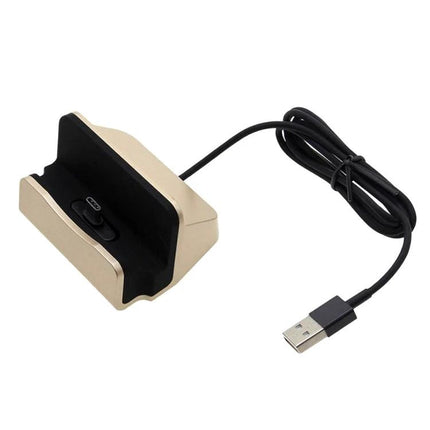 Desk Stand for Easy Smartphone Charging and Viewing - gold USB charging dock for hands-free phone use on desk