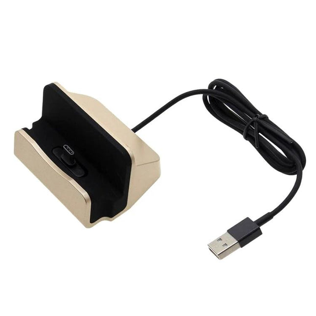 Desk Stand for Easy Smartphone Charging and Viewing - gold USB charging dock for hands-free phone use on desk